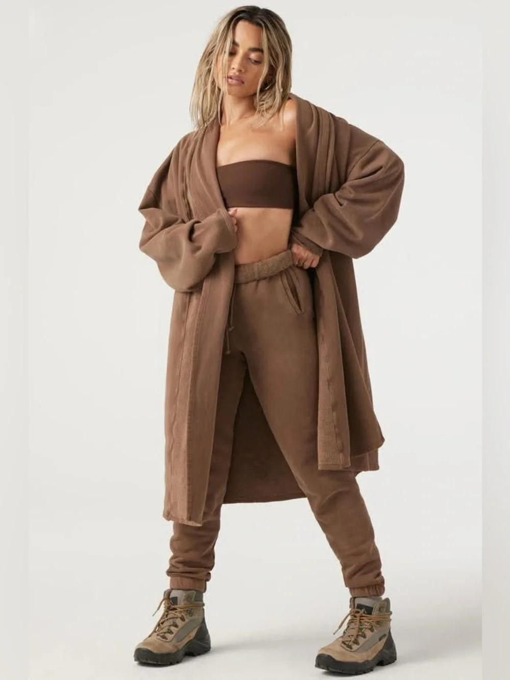 Joah Brown Oversized French Terry Cardigan Cocoa ONE SIZE/OS - Picture 3 of 10